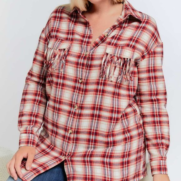 NWT Davi And Dani Red Plaid Button Up Plus Shirt - Picture 1 of 6